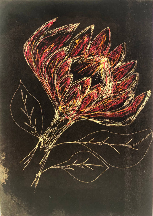 A5 Charcoal Protea Greeting Card (Blank inside)