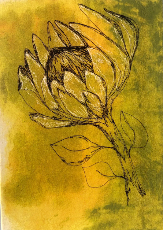 A5 Chartreuse Protea Greeting Card (Blank inside)
