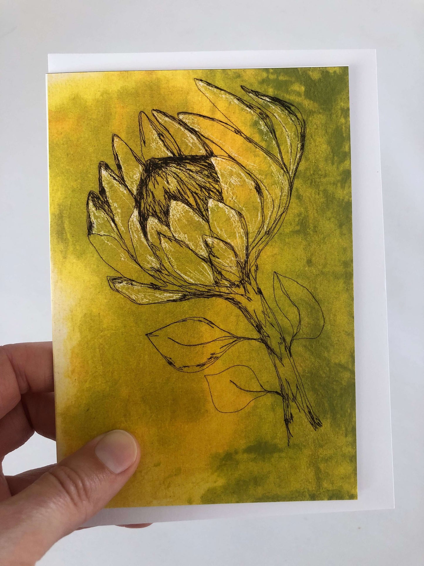 A5 Chartreuse Protea Greeting Card (Blank inside)