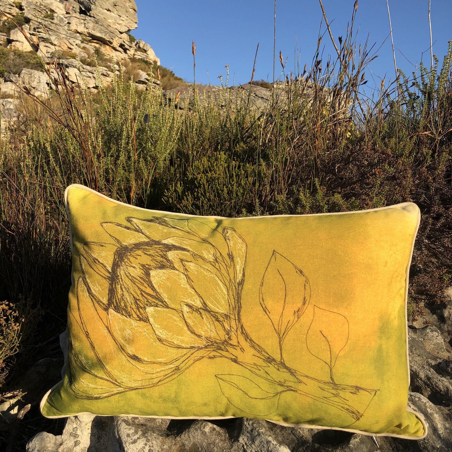 Chartreuse Protea Cushion Cover (Printed) - threads that bind us