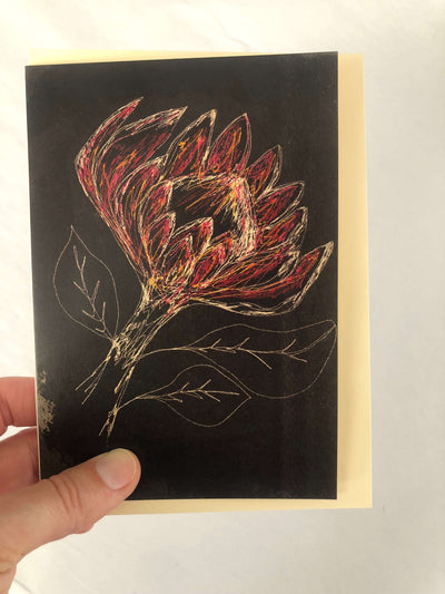 A5 Charcoal Protea Greeting Card (Blank inside)