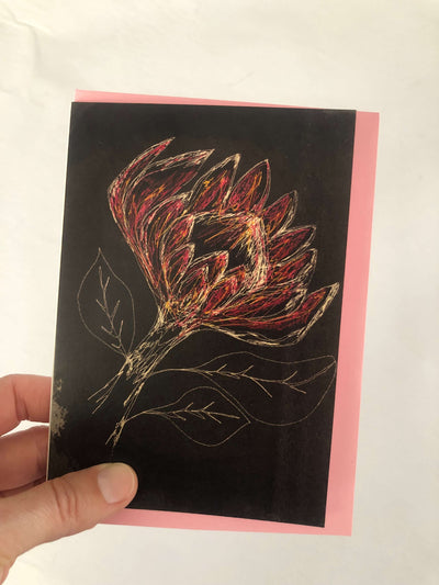 A5 Charcoal Protea Greeting Card (Blank inside)