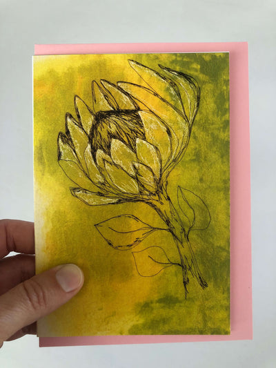 A5 Chartreuse Protea Greeting Card (Blank inside)