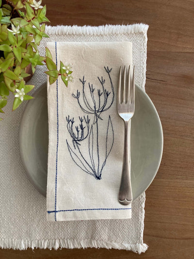 SALE Napkin Blue Fennel Flower Light HEMP (set of 4)