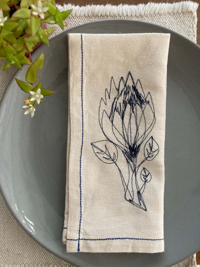 SALE Napkin Blue Protea Light HEMP (set of 4)