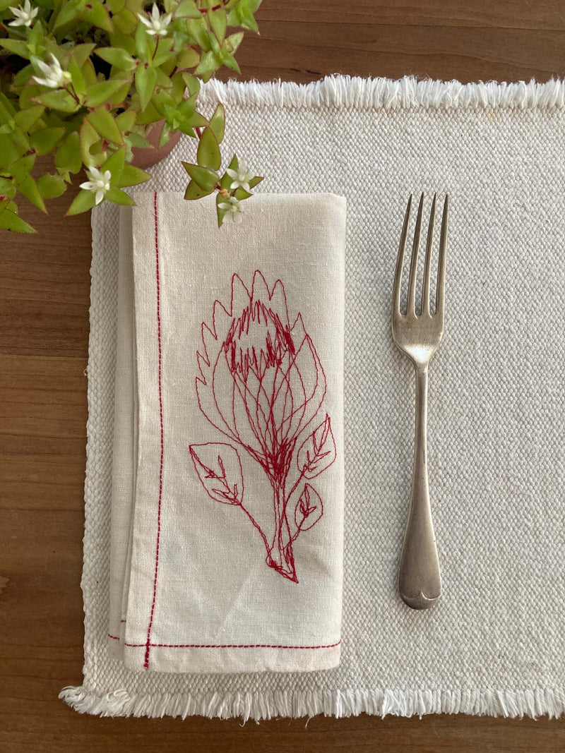 SALE Napkin Red Protea Light HEMP (set of 4)