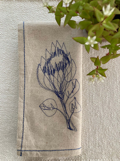 SALE Napkin Blue Protea (HEMP) set of 4