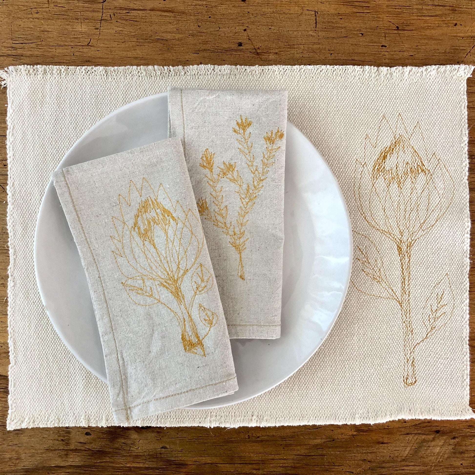 100% Cotton Fynbos Placemat - Mustard 